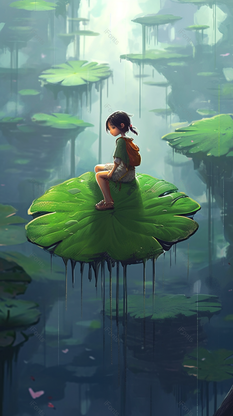 小女孩坐在浮岛上观望着风景创意儿童插画设计背景,插画/手绘图,插画/手绘图库,插画/手绘图下载,插画/手绘